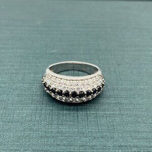 Sterling Silver White & Black CZ Pave Ring Band Size 7 *READ*